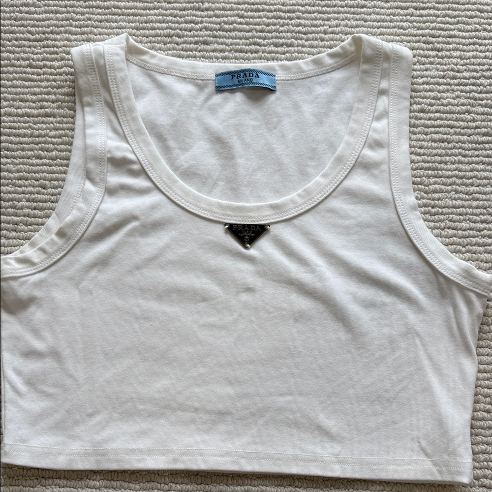 Prada White Jersey Crop Top